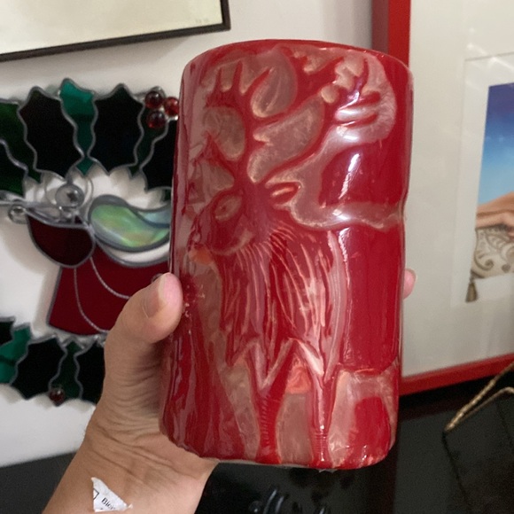 Pier 1 Noël red apple/cinnamon pilar candle! Carved! Moose heads candle holder! - Picture 7 of 16